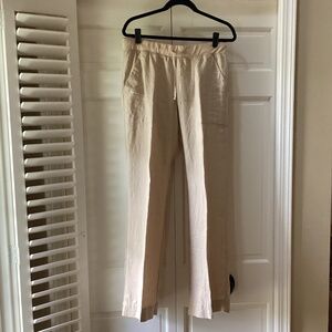 Bella Dahl light tan wide leg linen pants, Size L